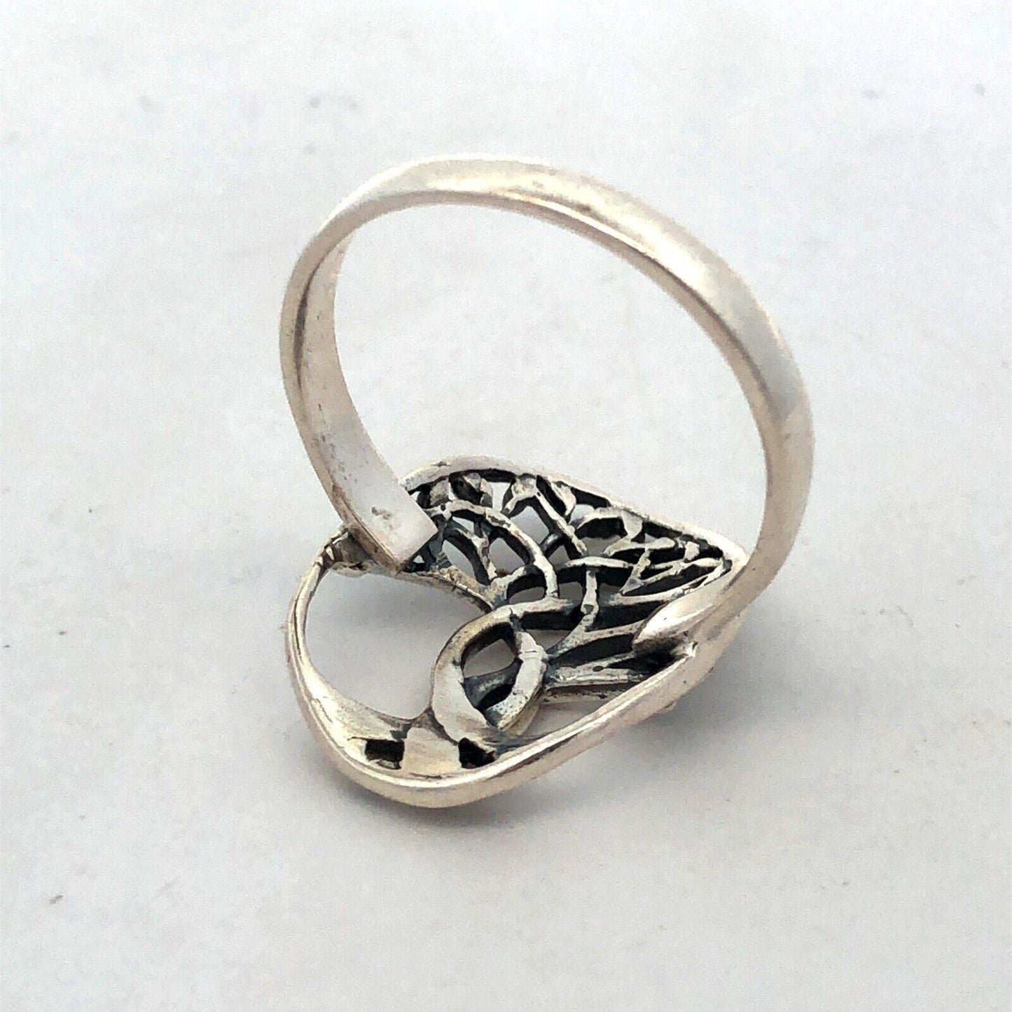 925 Sterling Silver Vintage Tree of Life Nature Modernist Oval Statement Ring