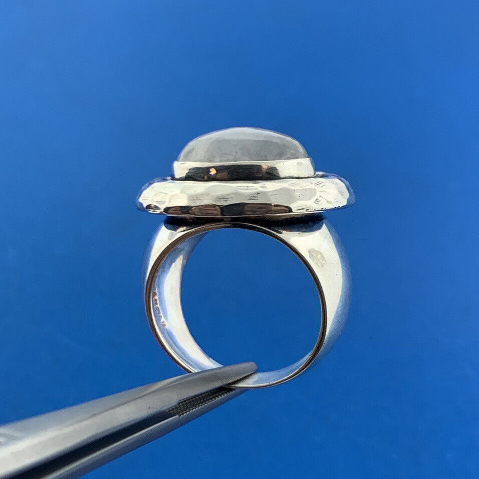 Doug Paulus dP Sterling Silver Oval Rainbow Moonstone East West Hammered Ring