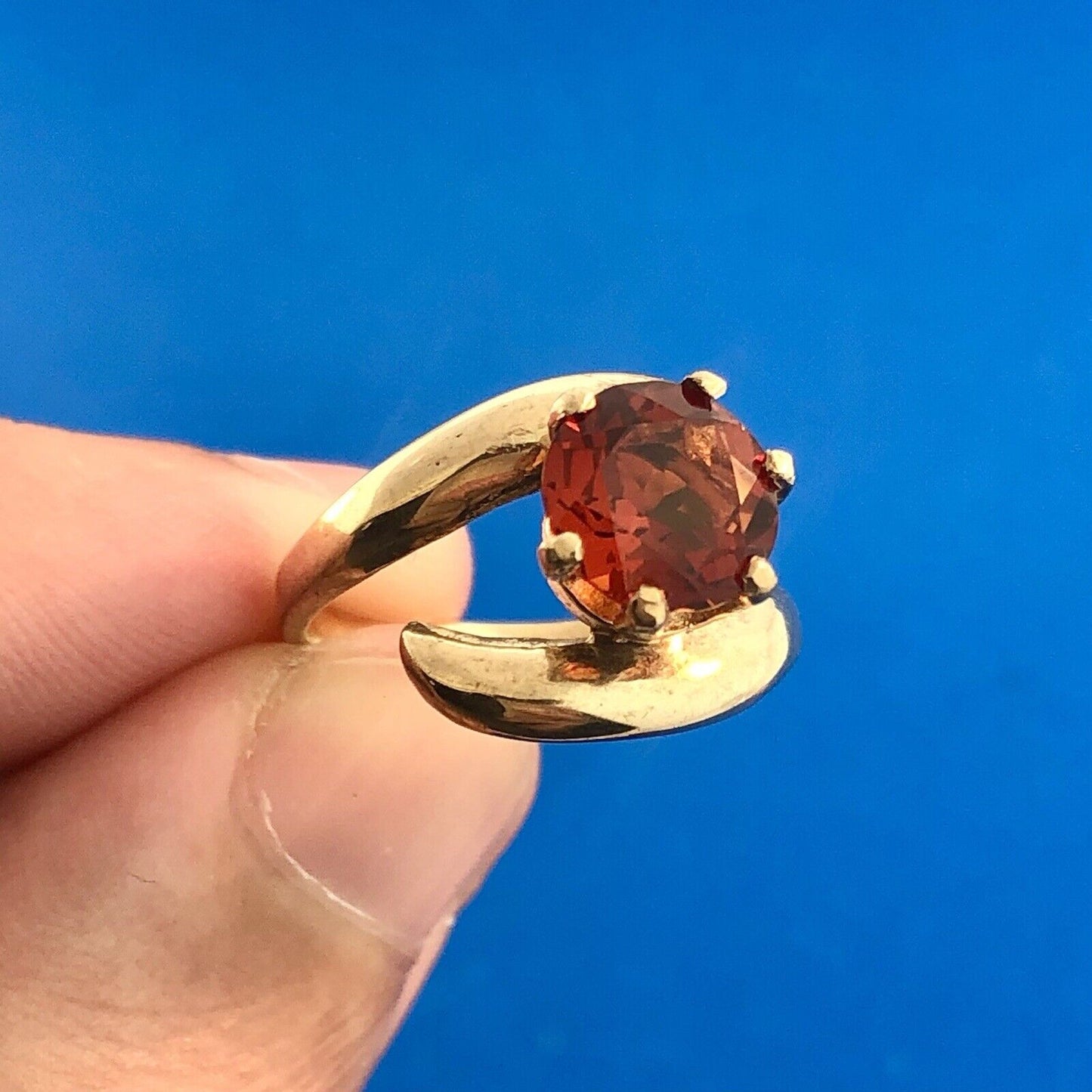 Modernist 10K Yellow Gold Orange Tourmaline Solitaire Statement Cocktail Ring