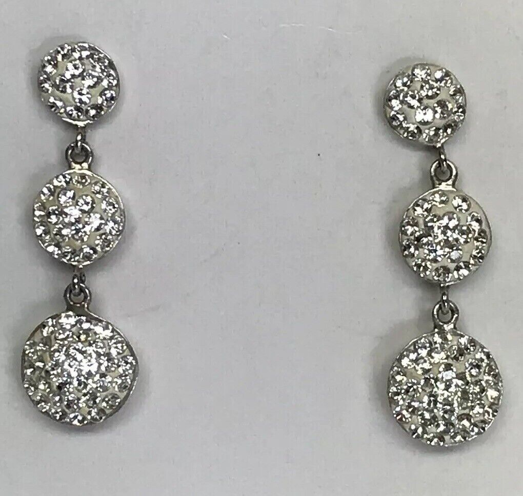 Retro Sterling Silver Cubic Zirconia Triple Drop Wedding Bridal Earrings