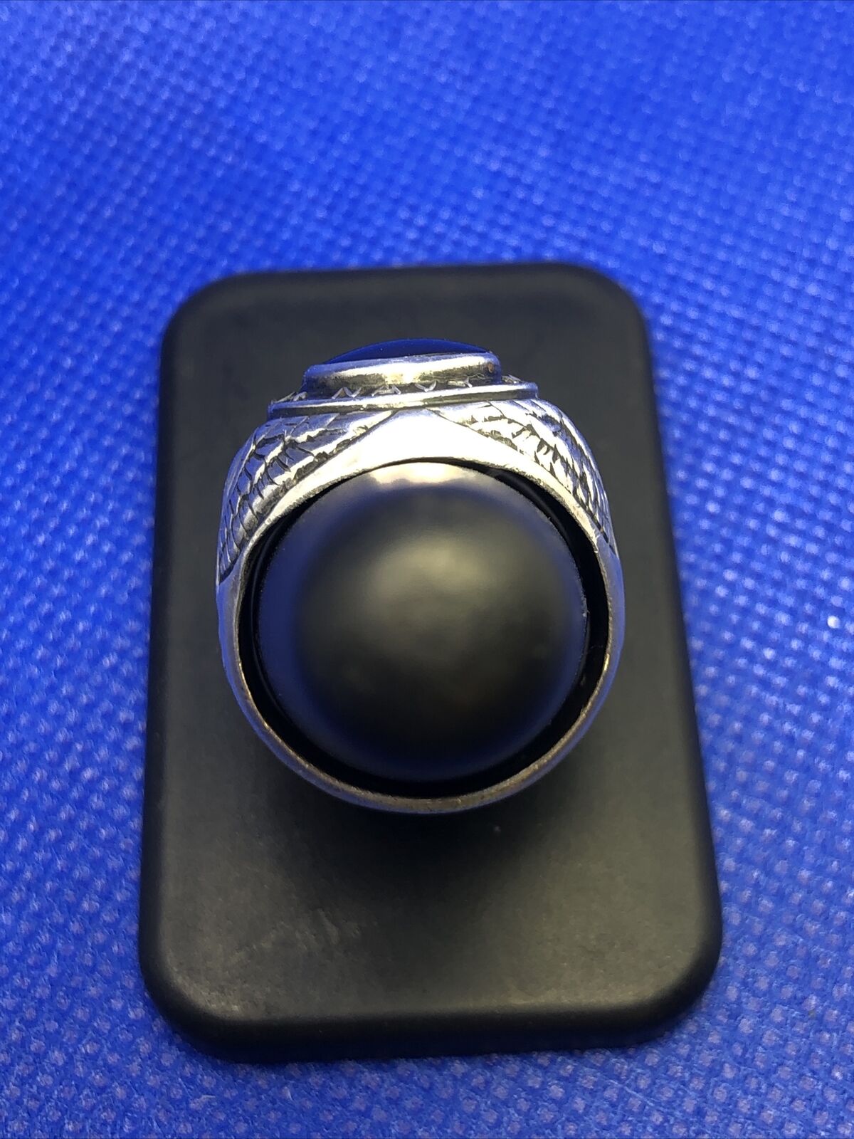 Designer Sterling Silver Oval Blue Glass United States Navy Insignia Dome Ring