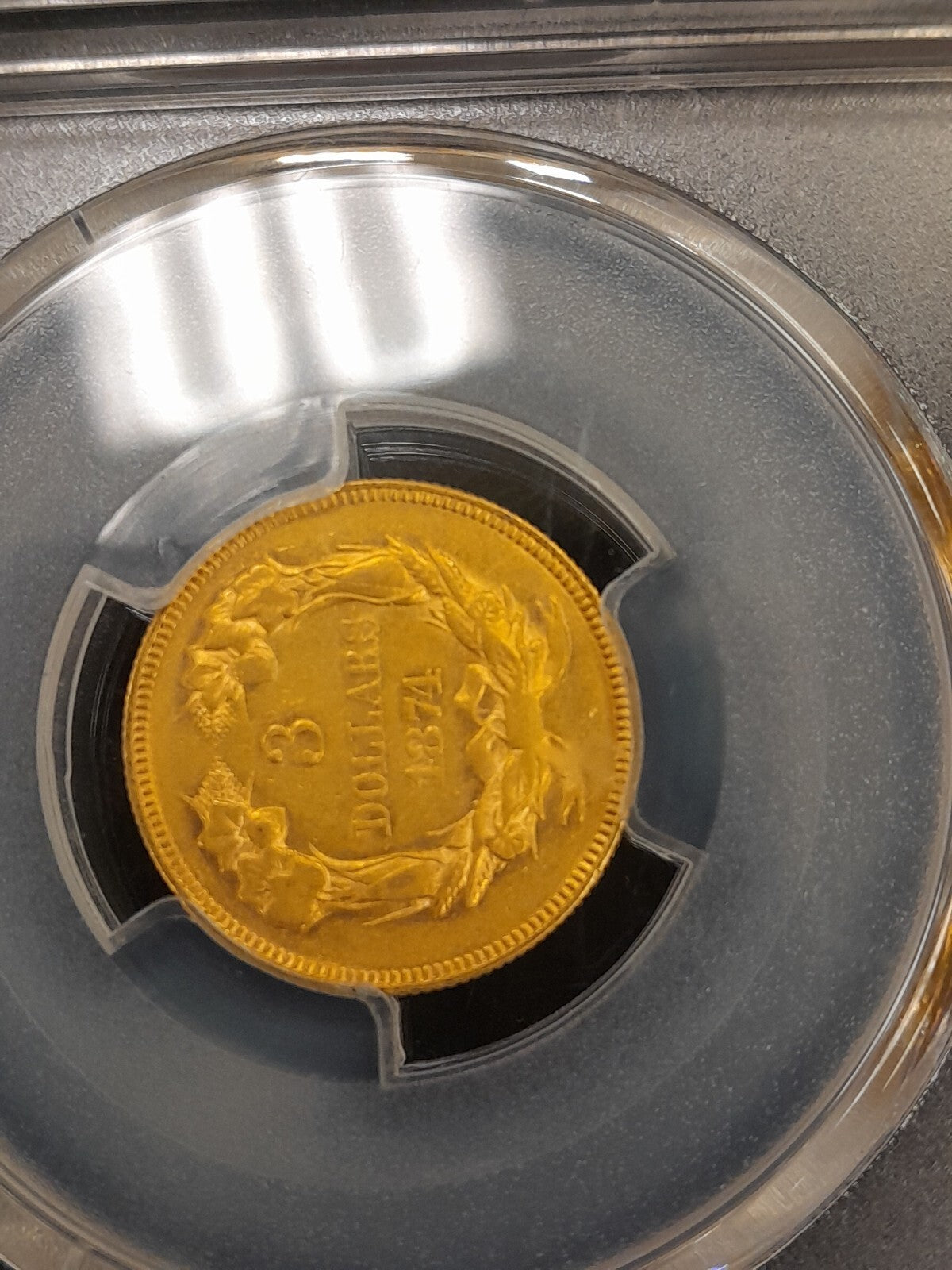 1874 $3 Gold Coin PCGS AU-50