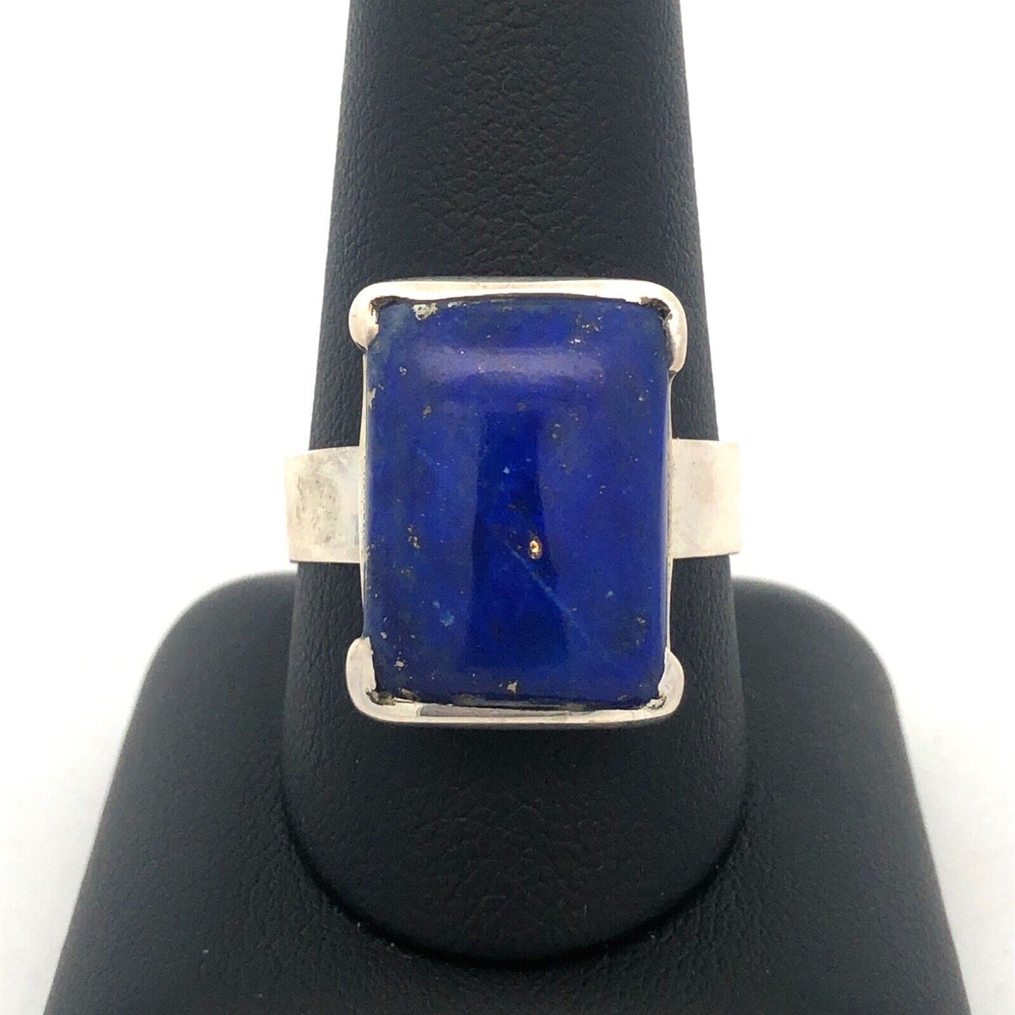 Vintage 925 Sterling Silver Rectangle Lapis Lazuli Bezel Ring