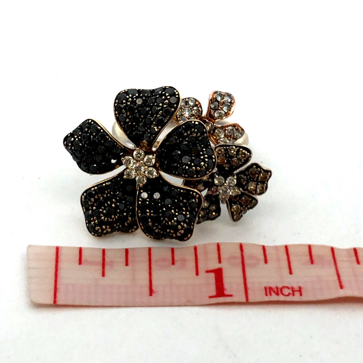 Effy Nature 14K Tri-Gold Black White Espresso Diamond Flower Statement Ring