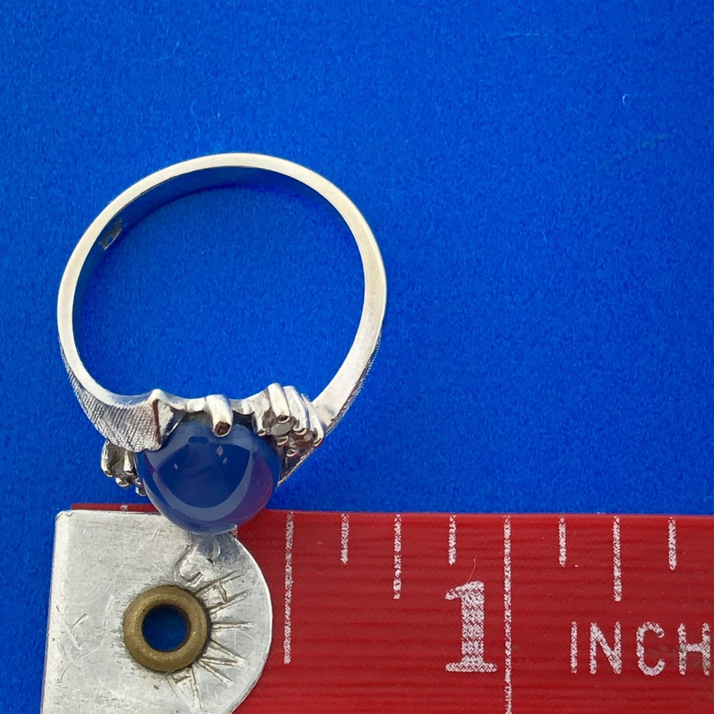 Mid Century Modern 14K White Gold Blue Star Sapphire Diamond Cocktail Ring