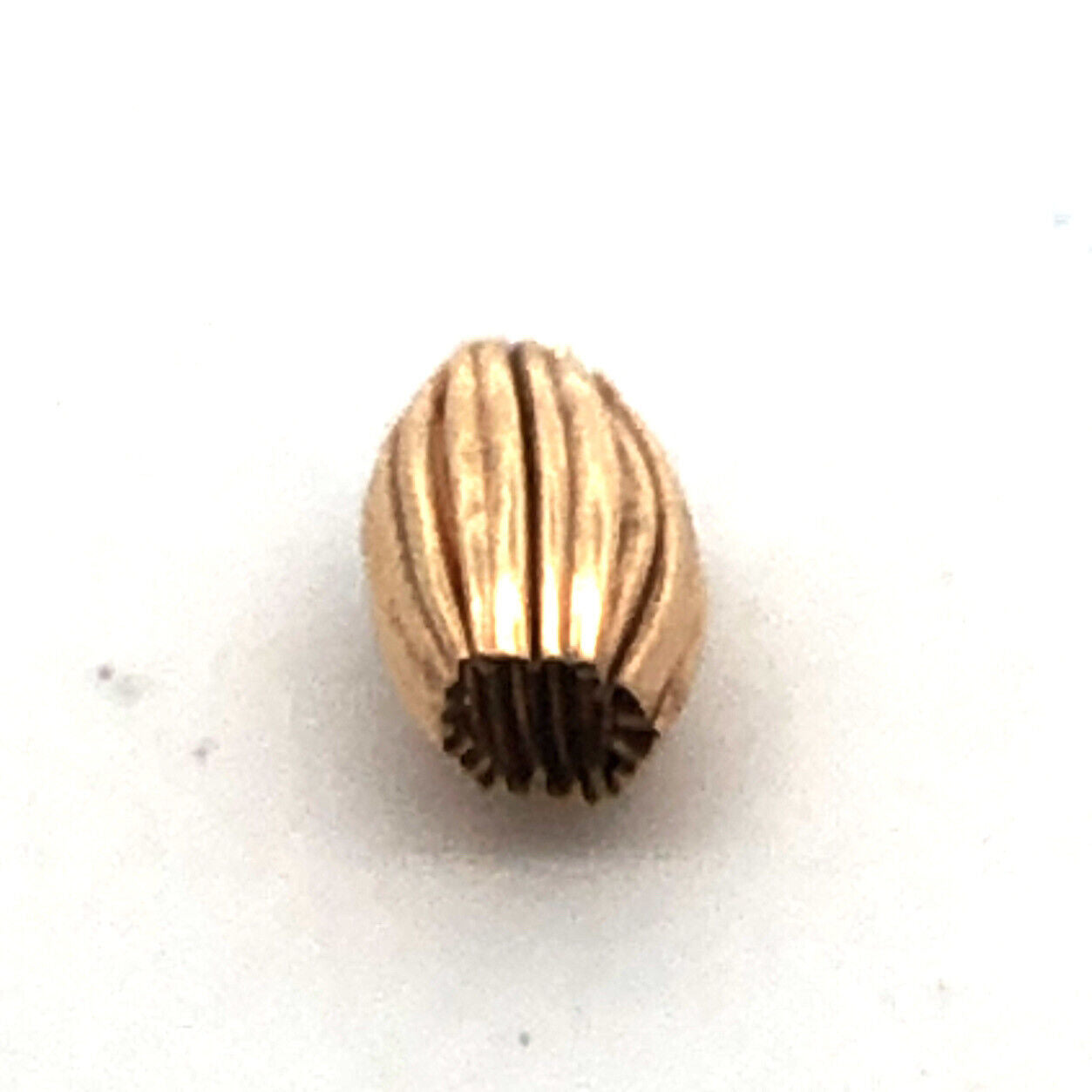 Designer 10K Yellow Gold Oval Egg Shaped Ribbed Bead Slide Bracelet Spacer Charm