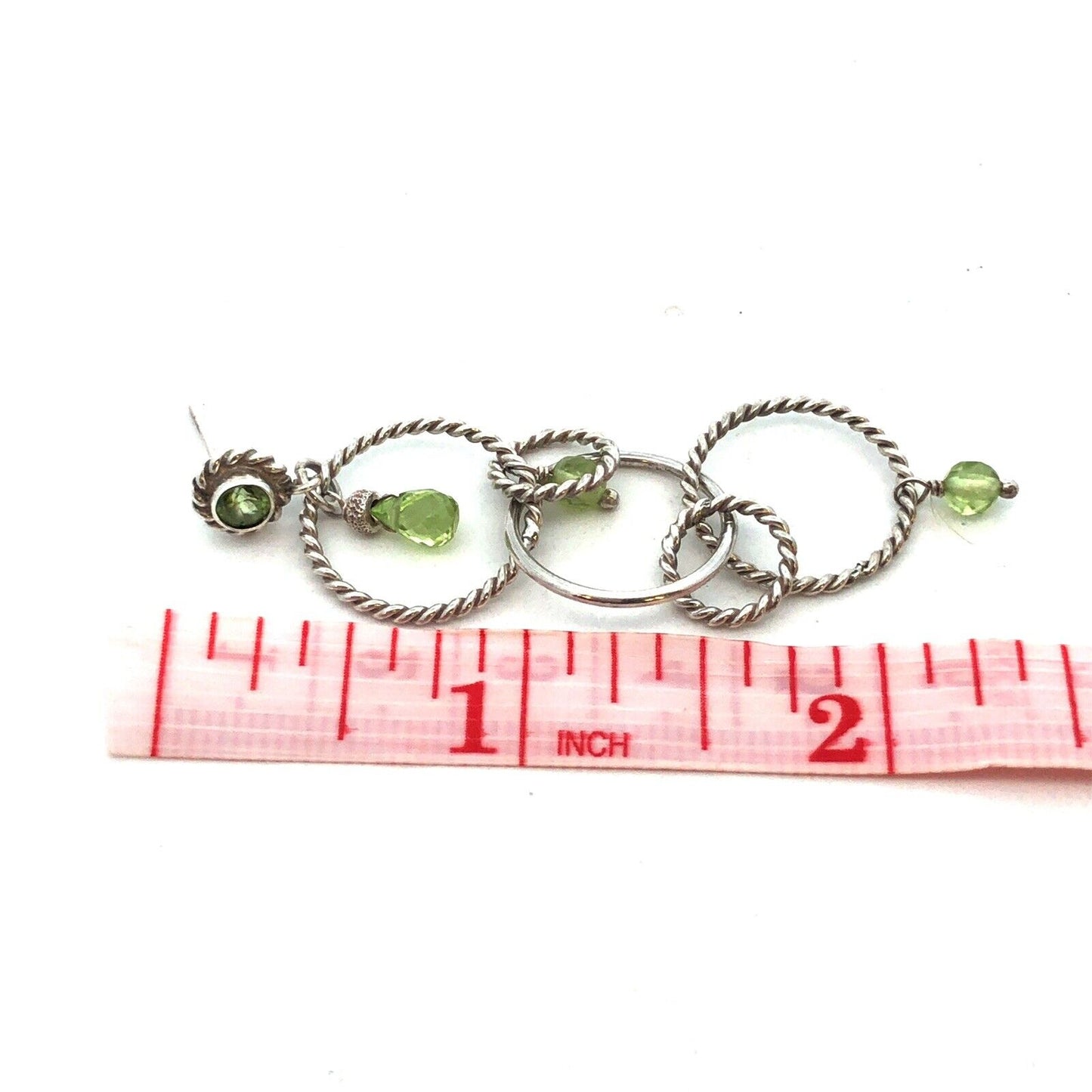 Designer 925 Sterling Silver Peridot Bead 5 Circle Drop Dangle Stud Earrings