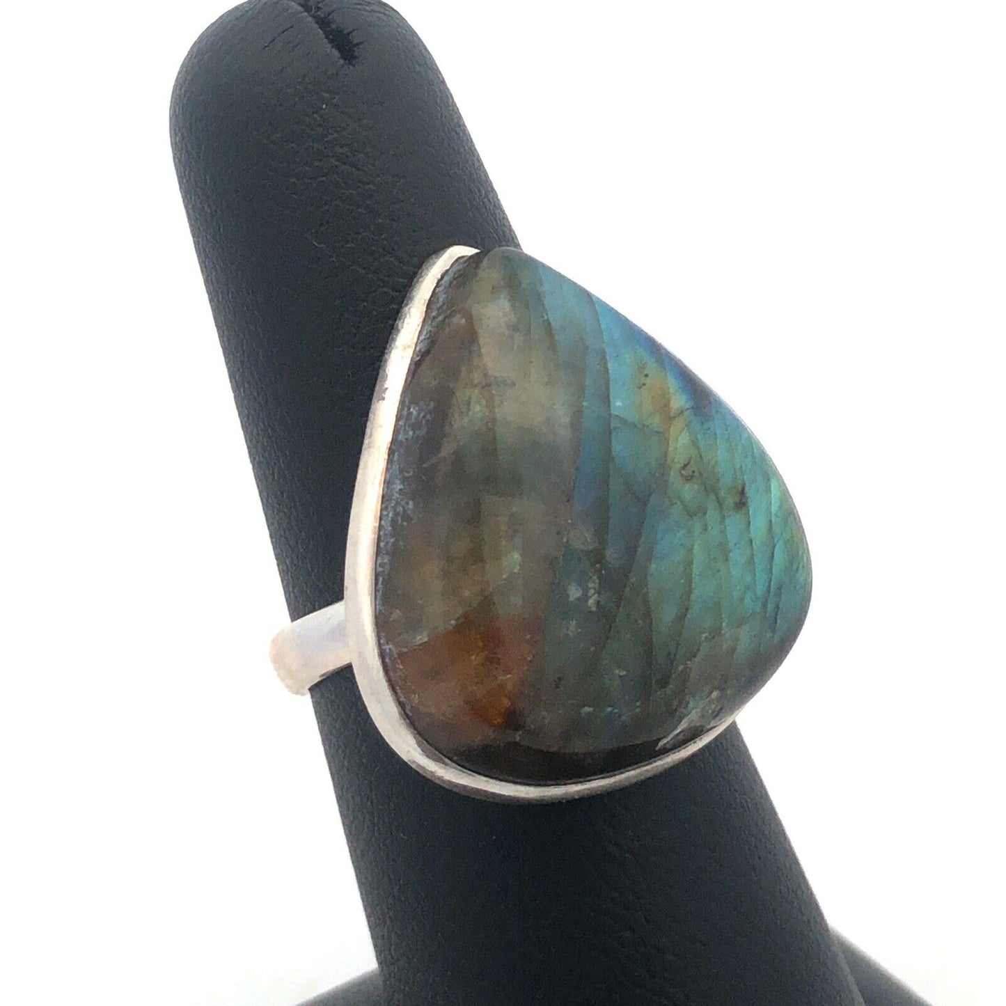 Vintage 925 Sterling Silver Triangle Cabochon Labradorite Statement Ring