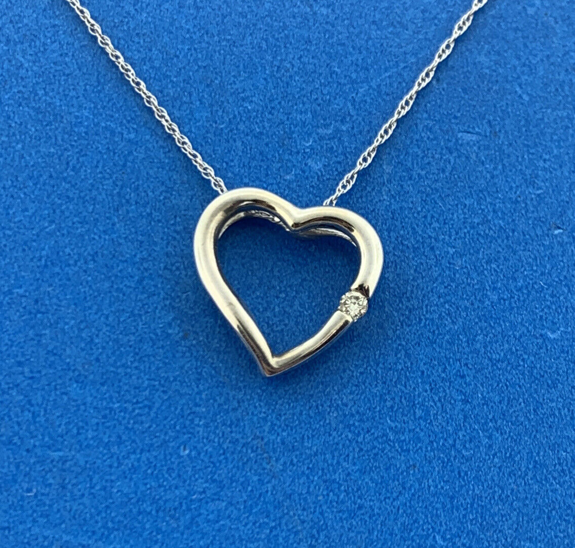 Designer 14K 10K White Gold Diamond Modernist Heart Pendant Necklace