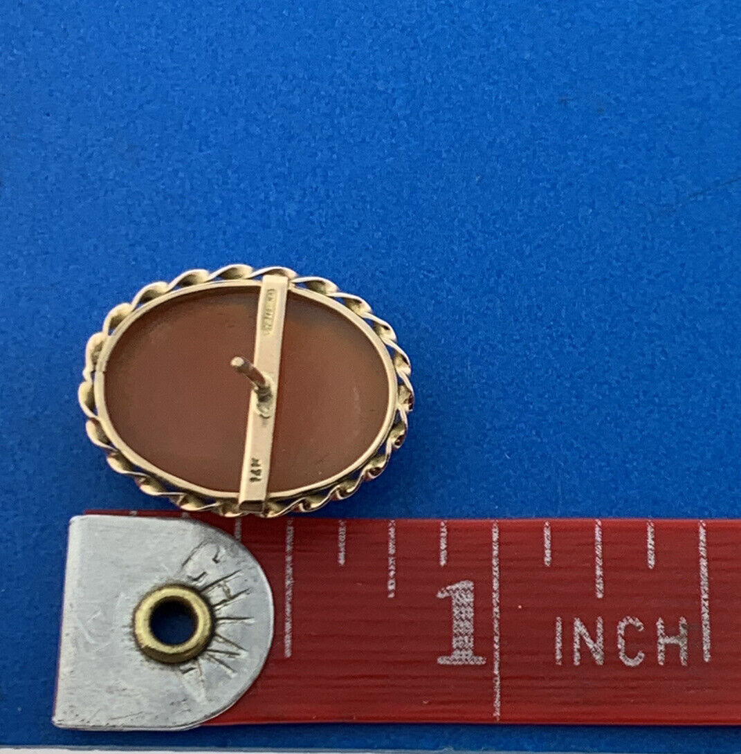 Mid Century Napoli Italy 14K Yellow Gold Carved Cameo Statement Stud Earrings