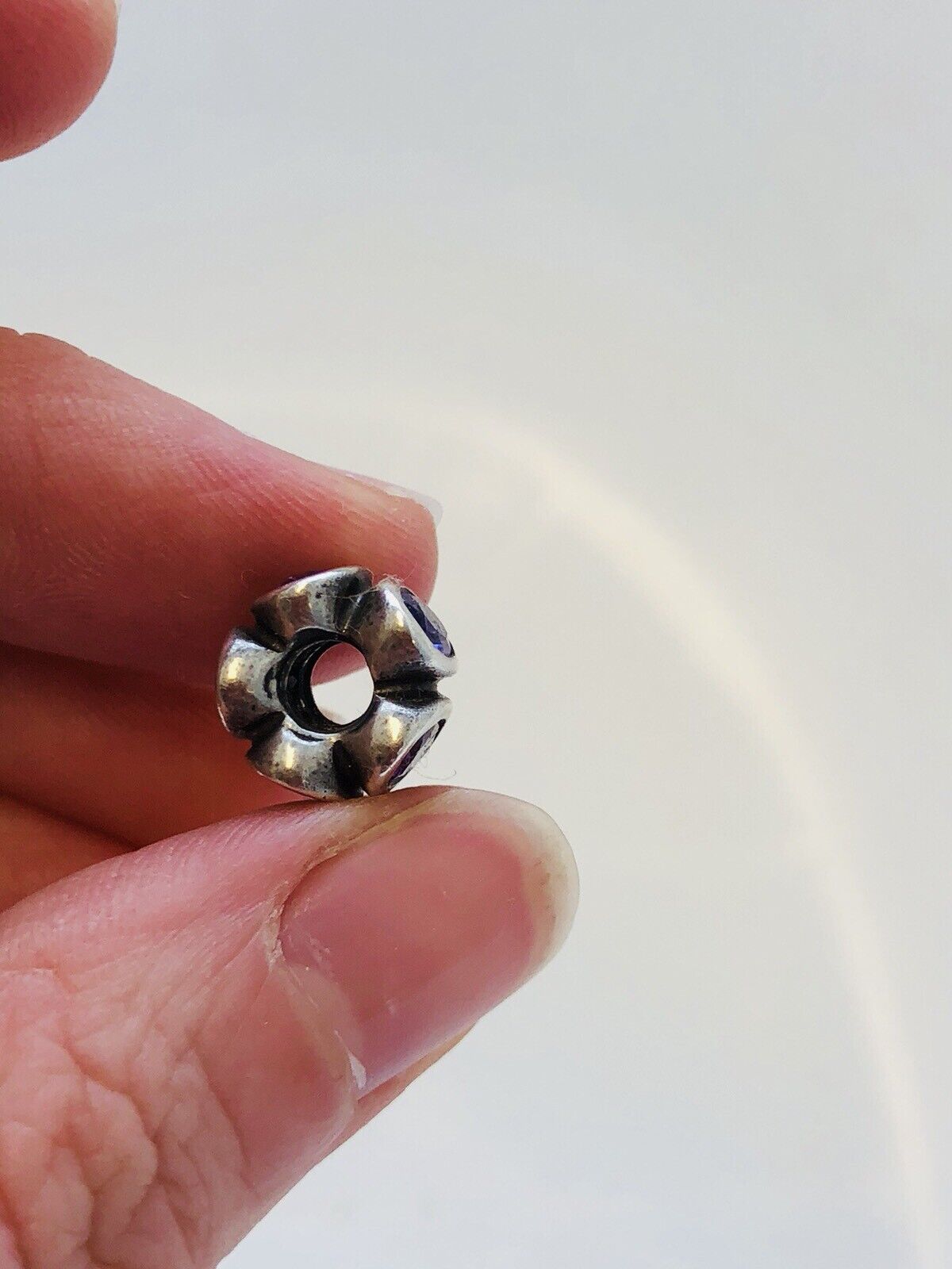 Designer Sterling Silver 925 Oval Purple Cubic Zirconia Slide Bead Charm