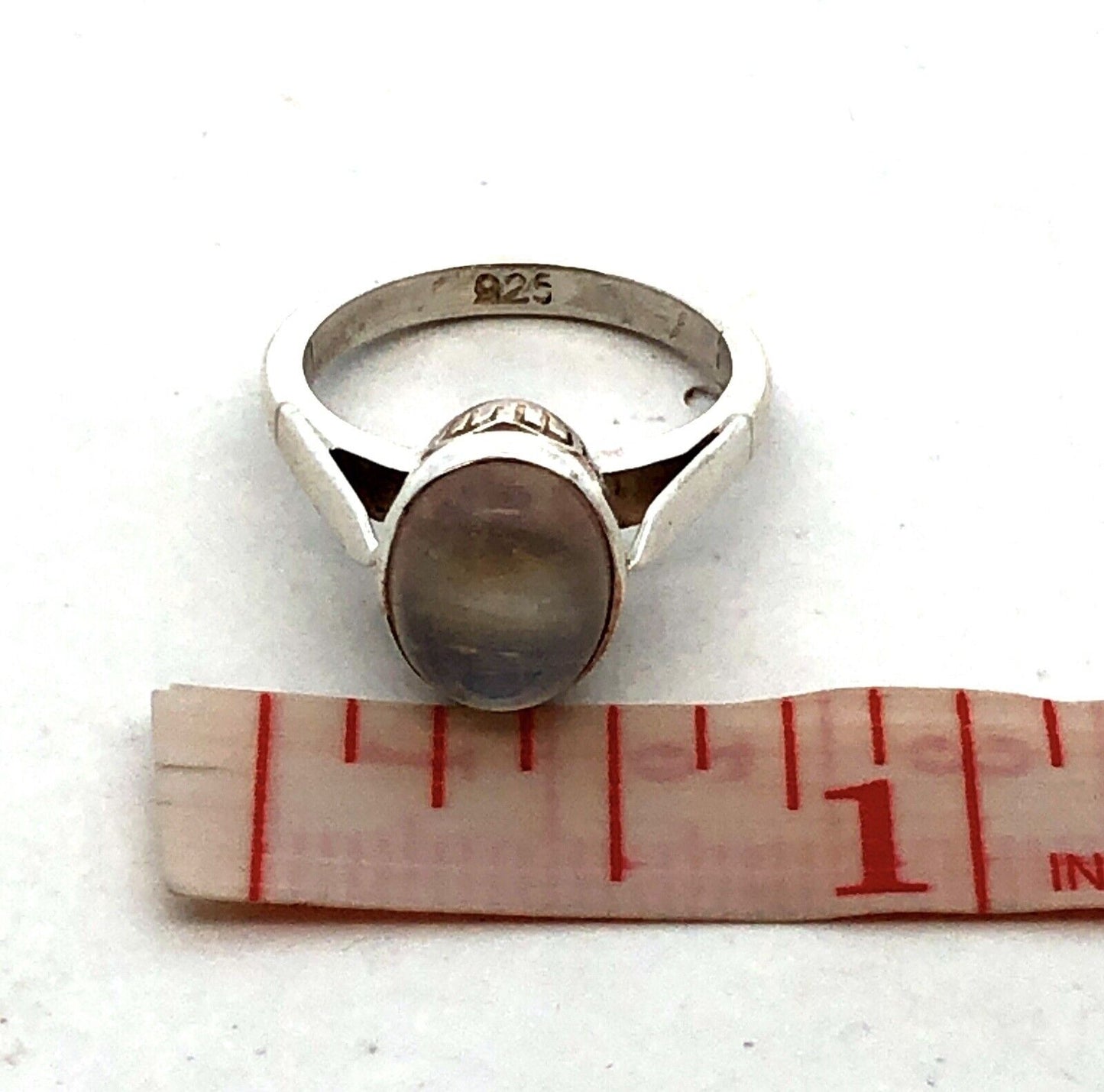 Estate 925 Sterling Silver Oval Moonstone Bezel Solitaire Ring