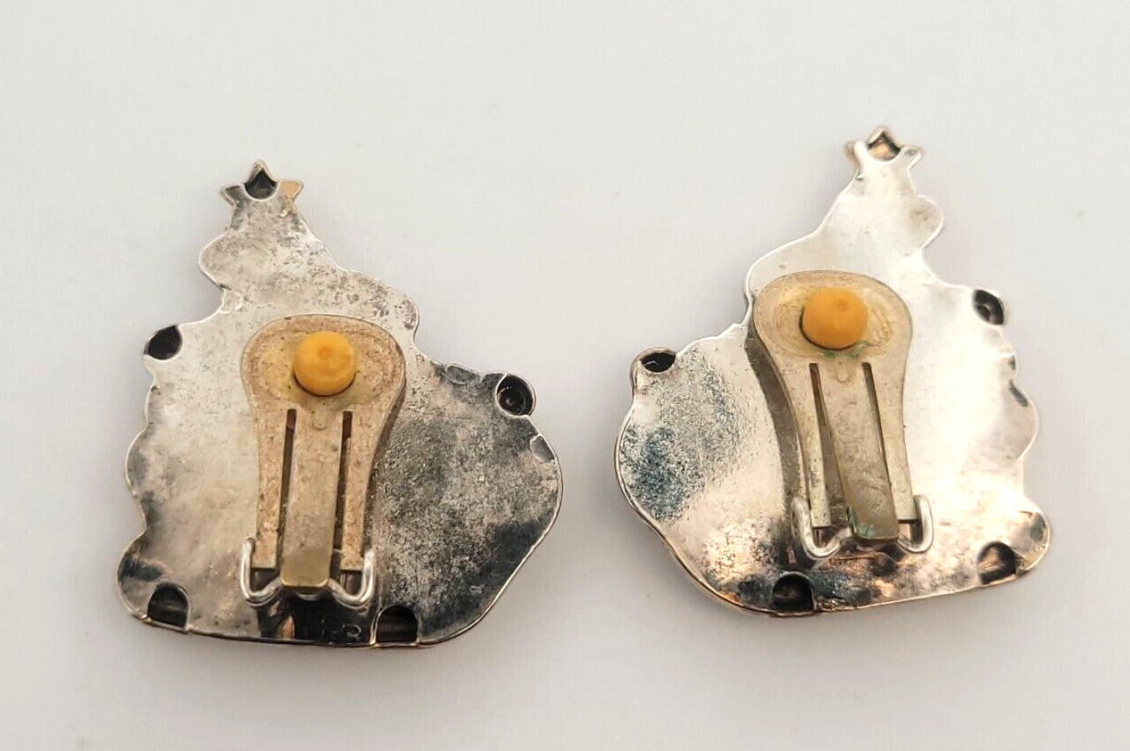Vintage Silver Gold Tone Santa & Sled Brooch/Pendant Clip Earrings 3 Pc Set