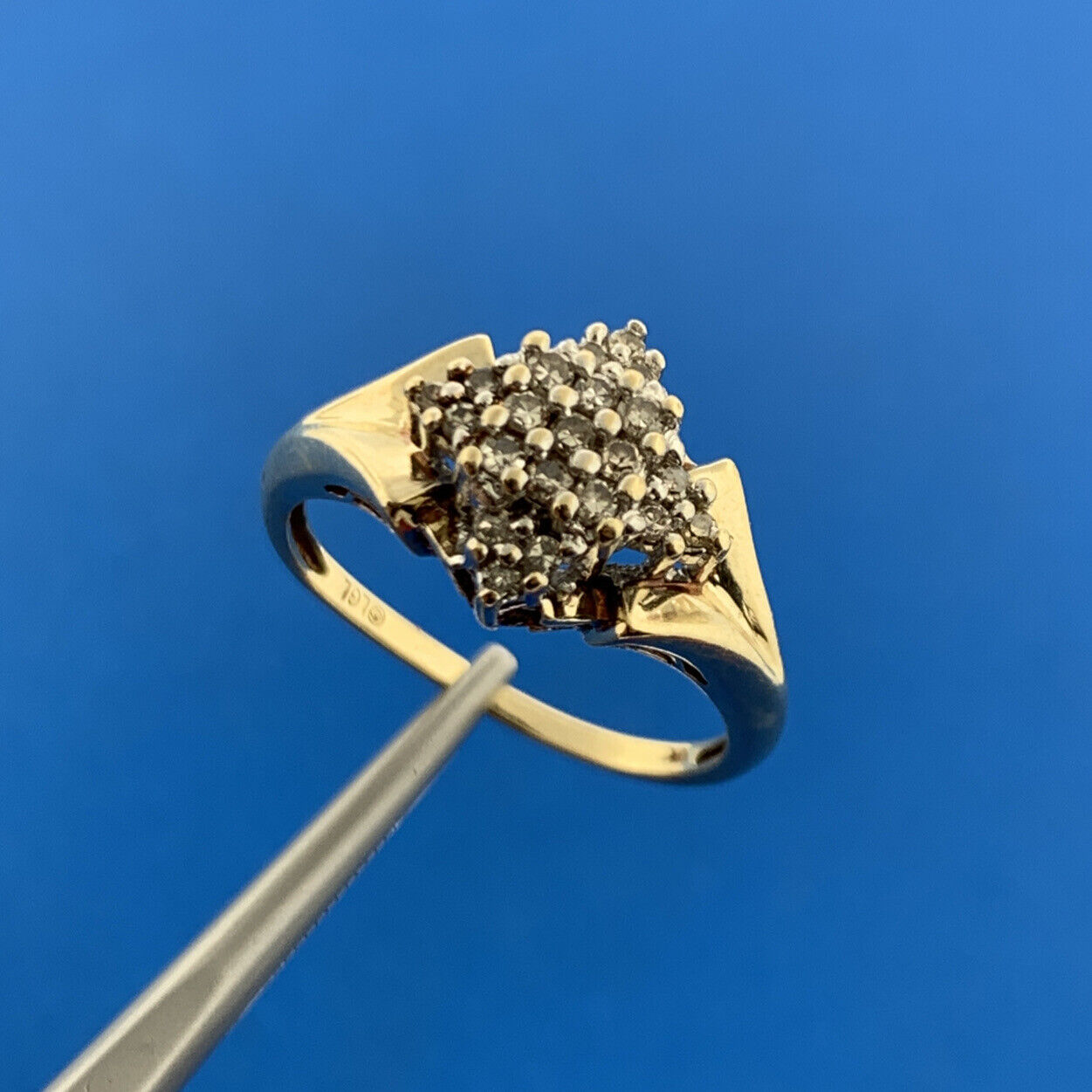 Designer LGL 10k Yellow Gold Round Cut Diamond Star Cluster Ring Size 7.25
