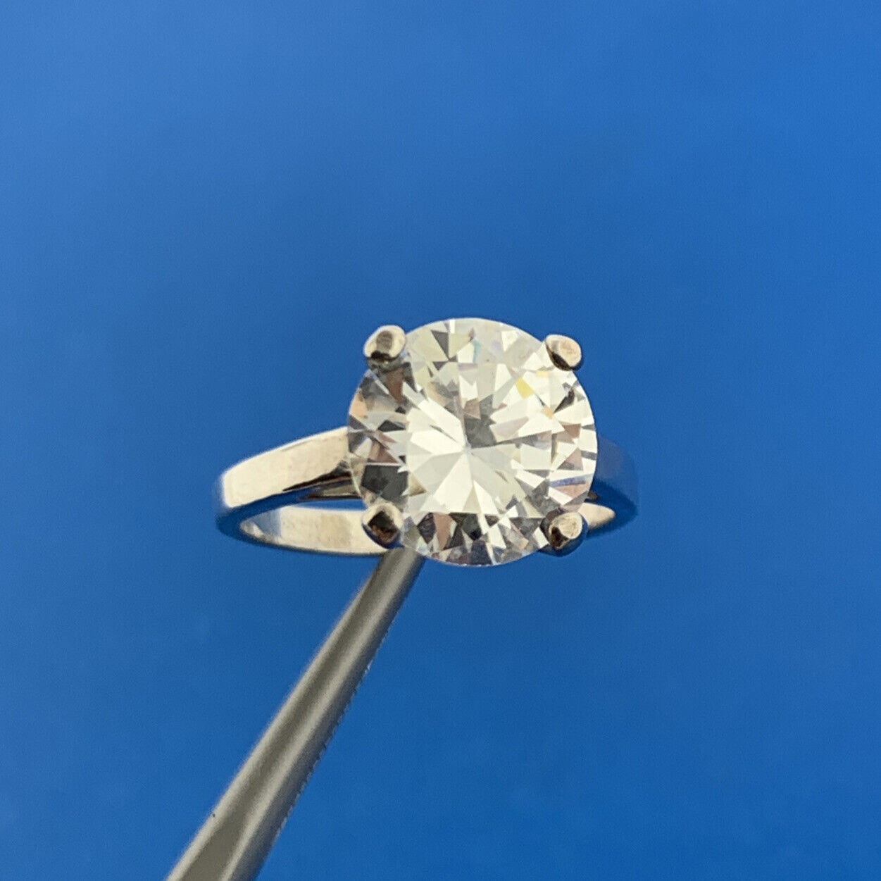 Designer Sterling Silver 925 Solitaire Cubic Zirconia Statement Engagement Ring