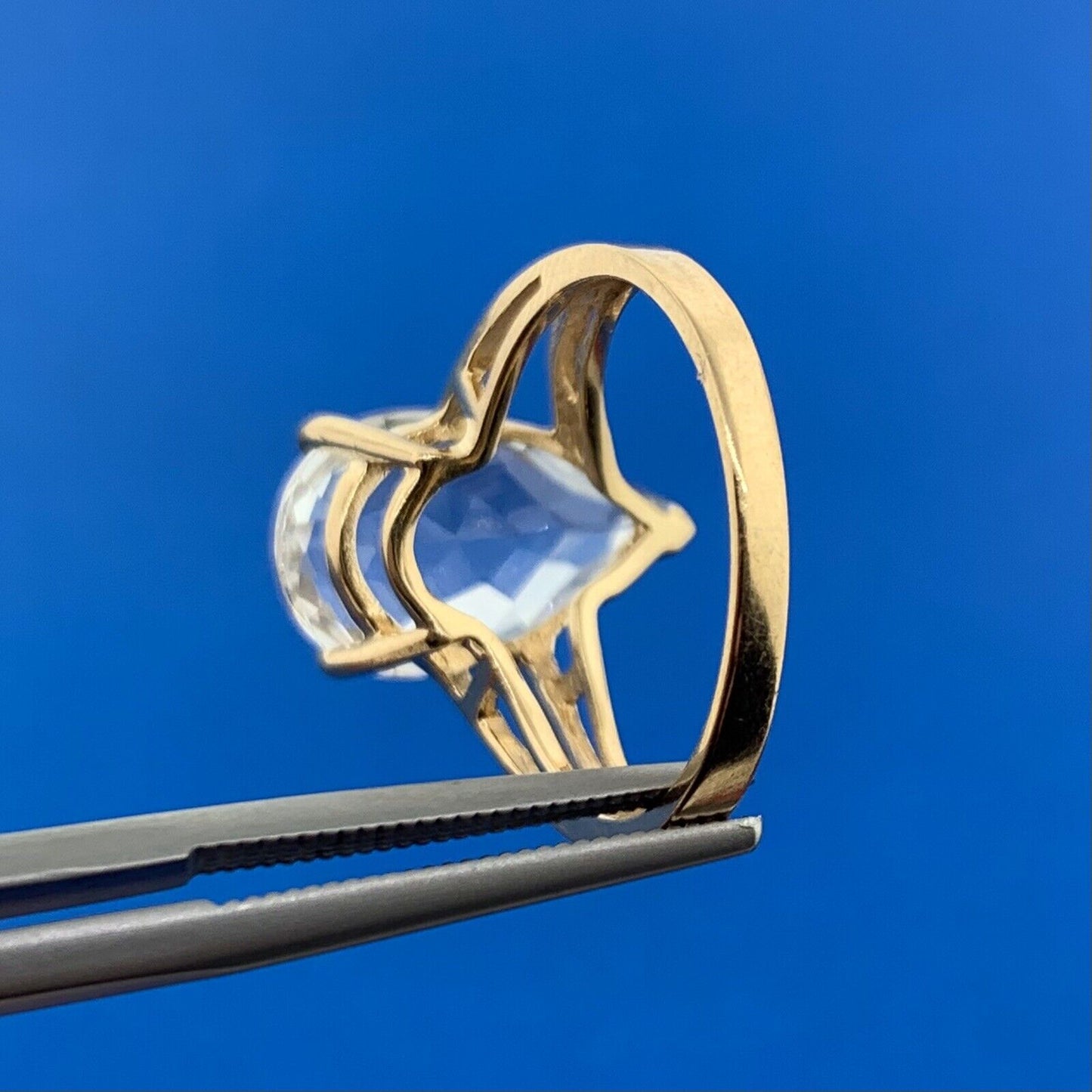 14K Yellow Gold Faceted Pear White Sapphire Solitaire Statement Engagement Ring