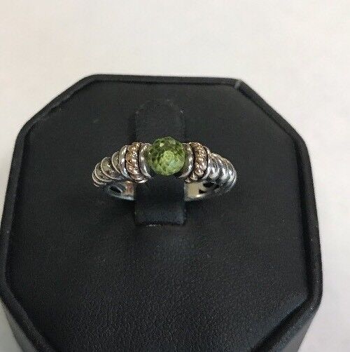 Designer 14K Gold Sterling Silver Faceted Green Peridot August Cocktail Ring