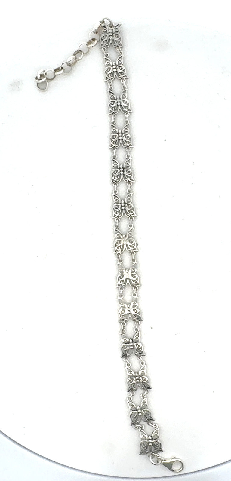 Estate 925 Sterling Silver Filigree Butterfly Station Tennis Bracelet
