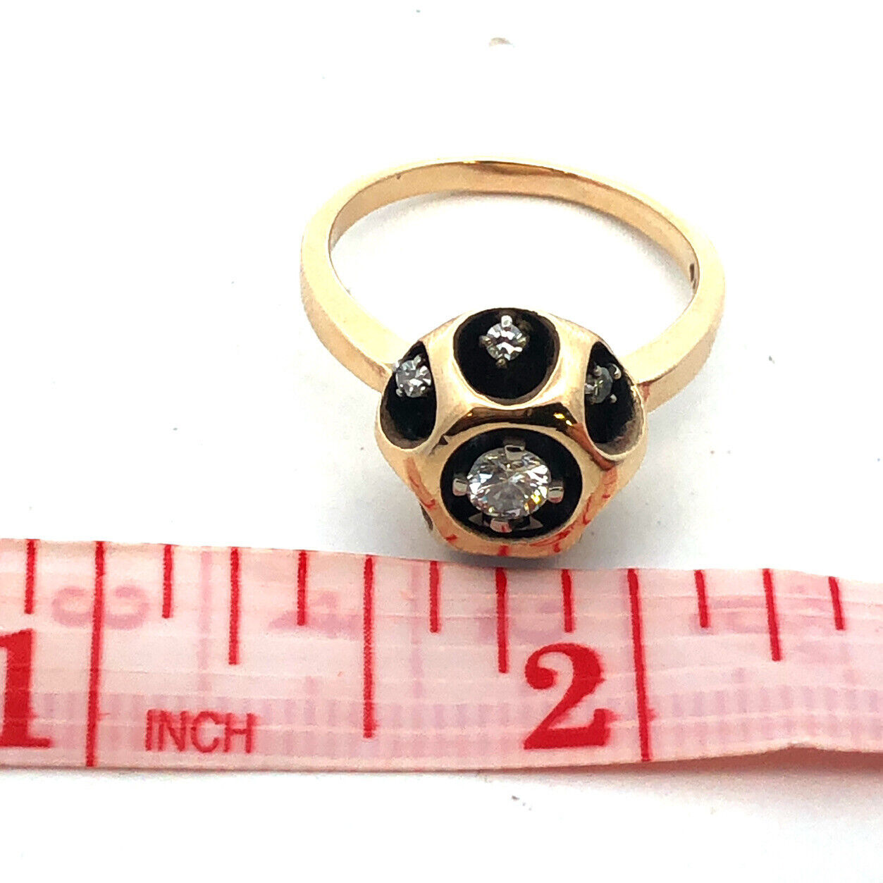 14K Yellow Gold Designer NW Round Diamond Black Enamel Modernist Round Ring
