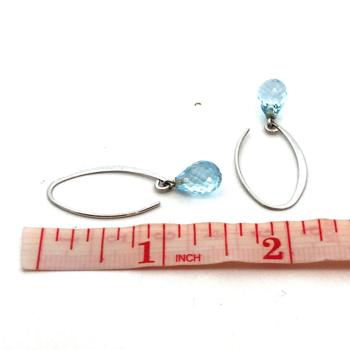 Designer Nabco 925 Sterling Silver Teardrop Blue Topaz Oval Threader Earrings