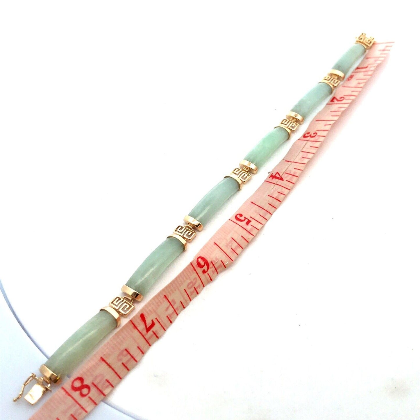 Designer 14K Yellow Gold Green Jade Panel Tennis Bracelet