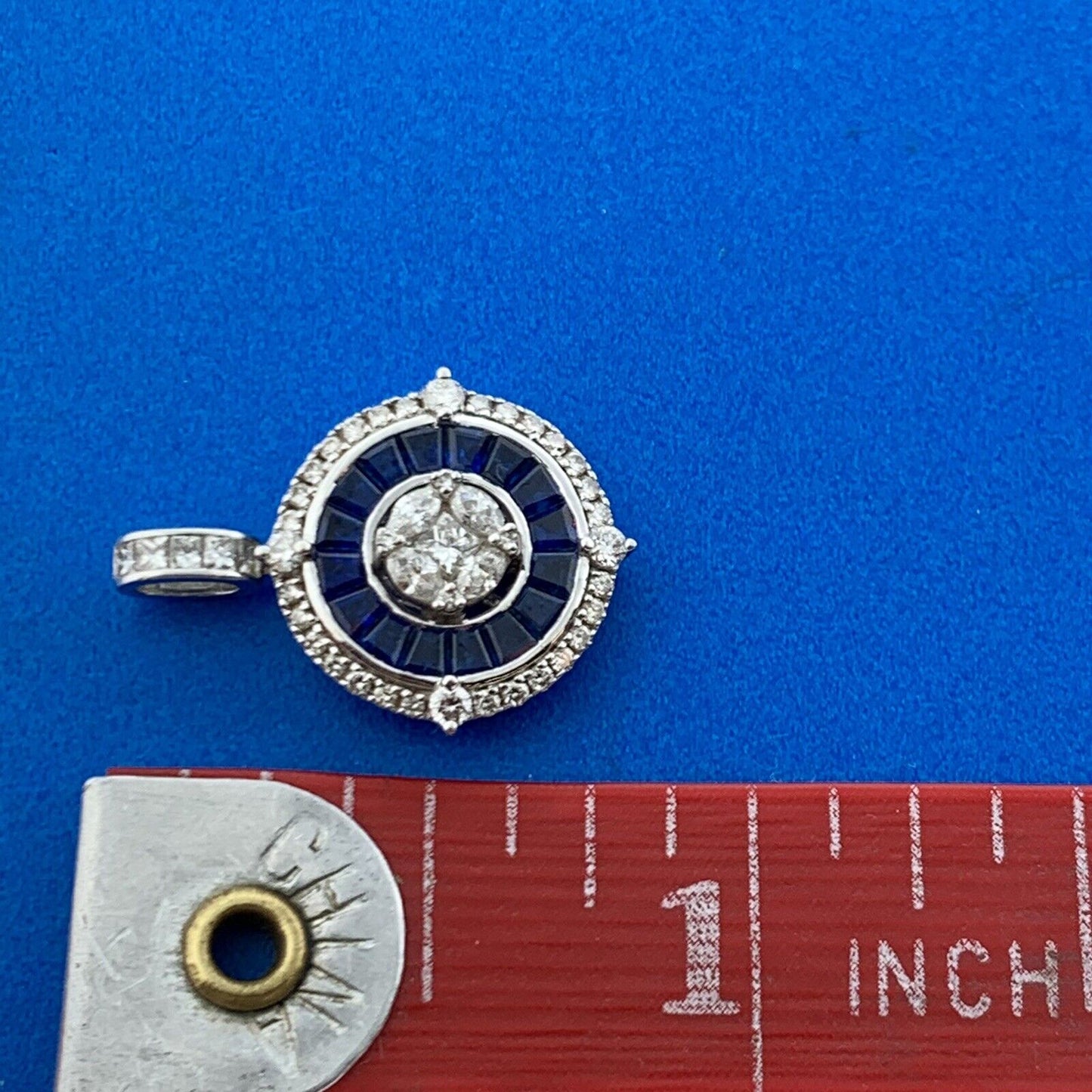 14K White Gold Diamond Sapphire Anniversary Infinity Eternity Pendant