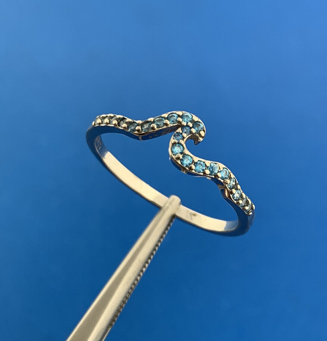Designer 925 Sterling Silver Round Blue Topaz Wave Stackable Band Ring