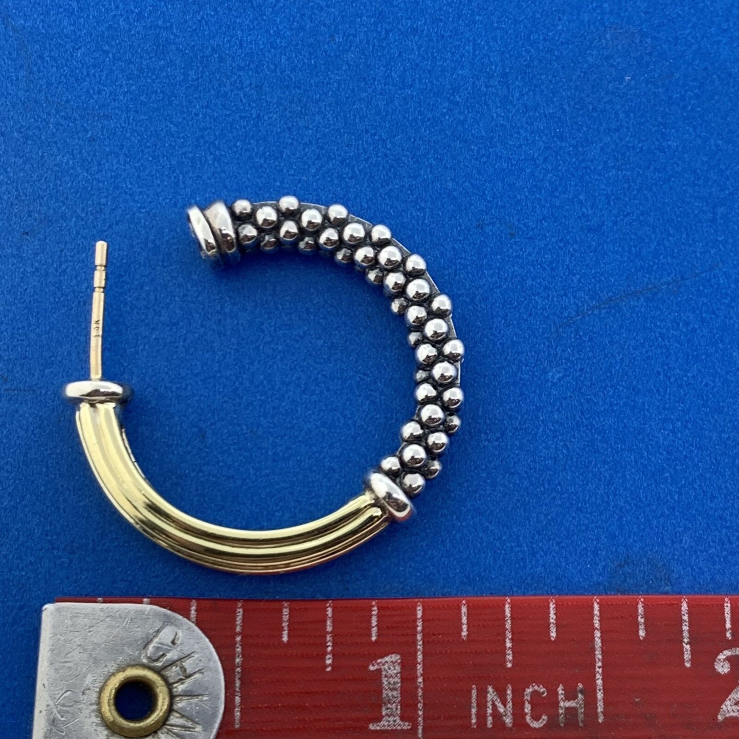 Lagos Caviar 925 Sterling Silver 18K Yellow Gold Two Toned Hoop Earrings