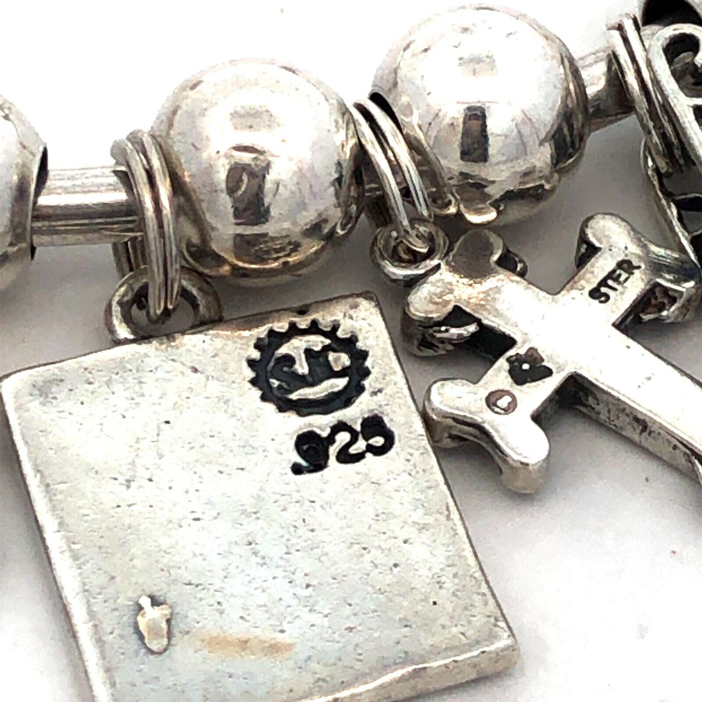 Vintage SJC 925 Sterling Silver Christmas Holiday Theme Beaded Charm Bracelet