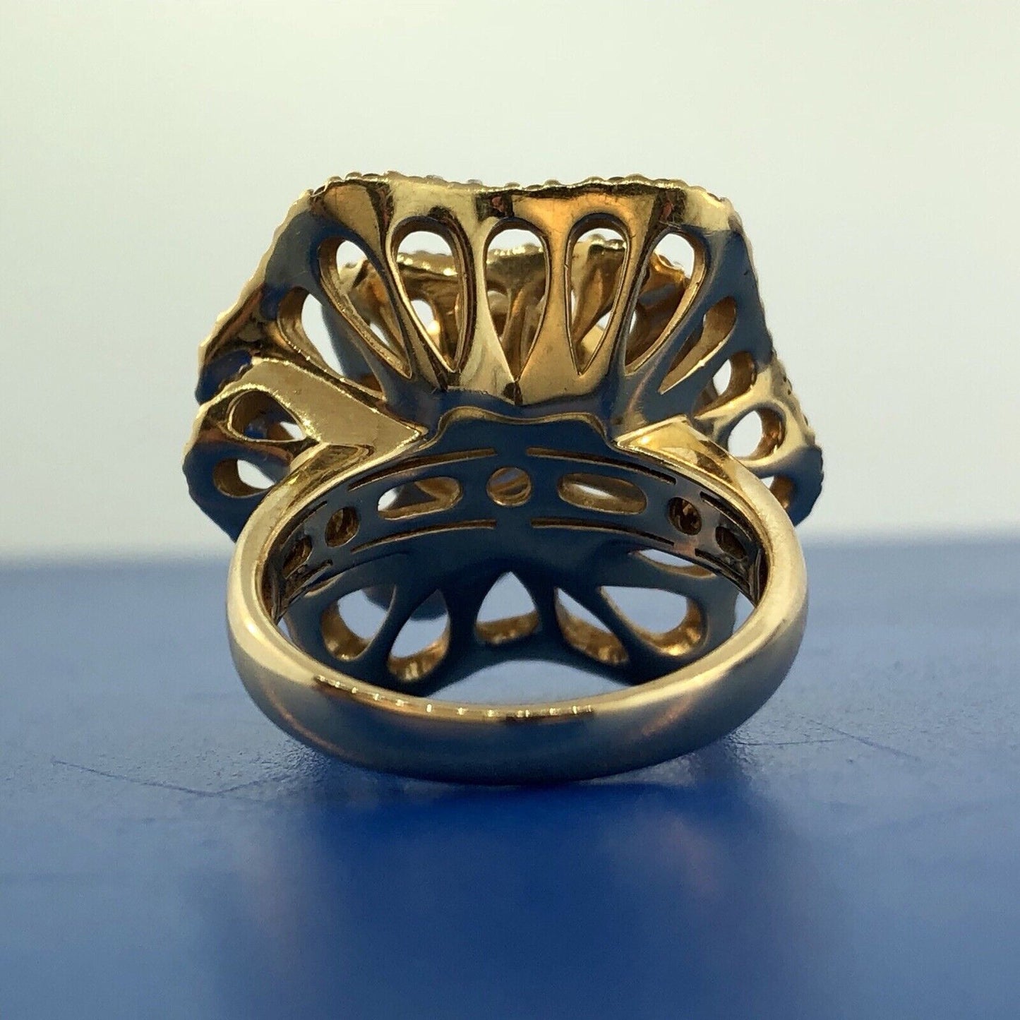 Estate 14K Yellow Gold Diamond Modernist Flower Swirl Statement Cocktail Ring