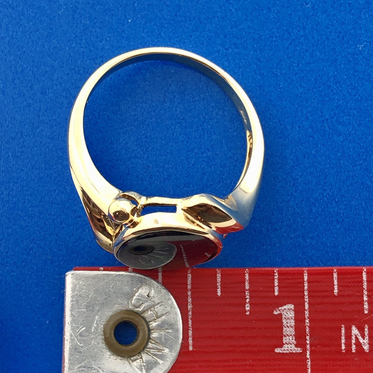 Modernist 14K Yellow Gold Orange Green Opal Oval Doublet Cocktail Ring