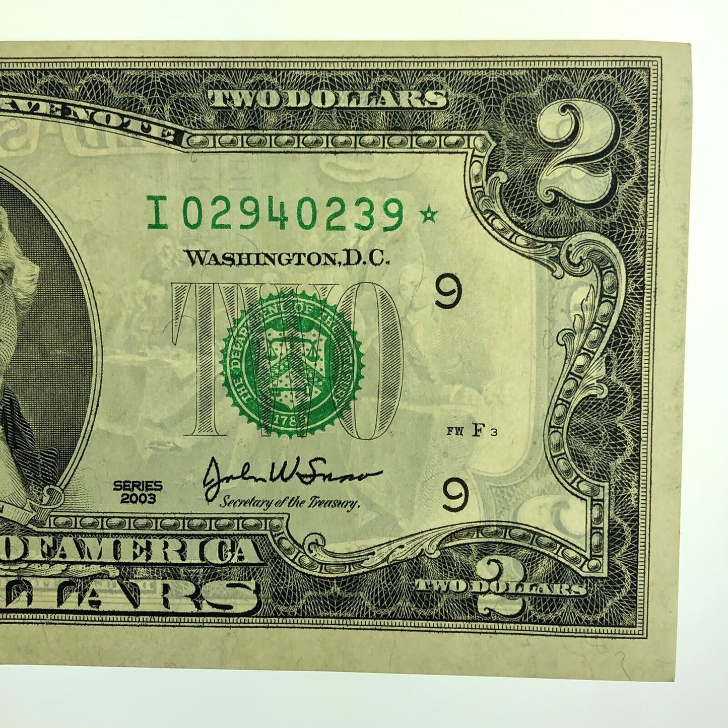 2003 Series $2 Federal Reserve Minneapolis Star Note Fort Worth FR 1937I*