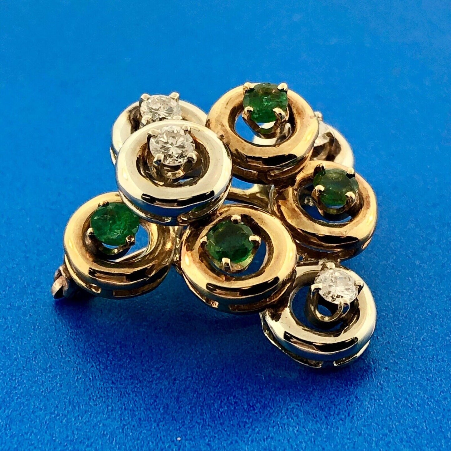 Art Deco 14K White Yellow Gold Diamond Emerald Grape Cluster Pin Brooch Pendant
