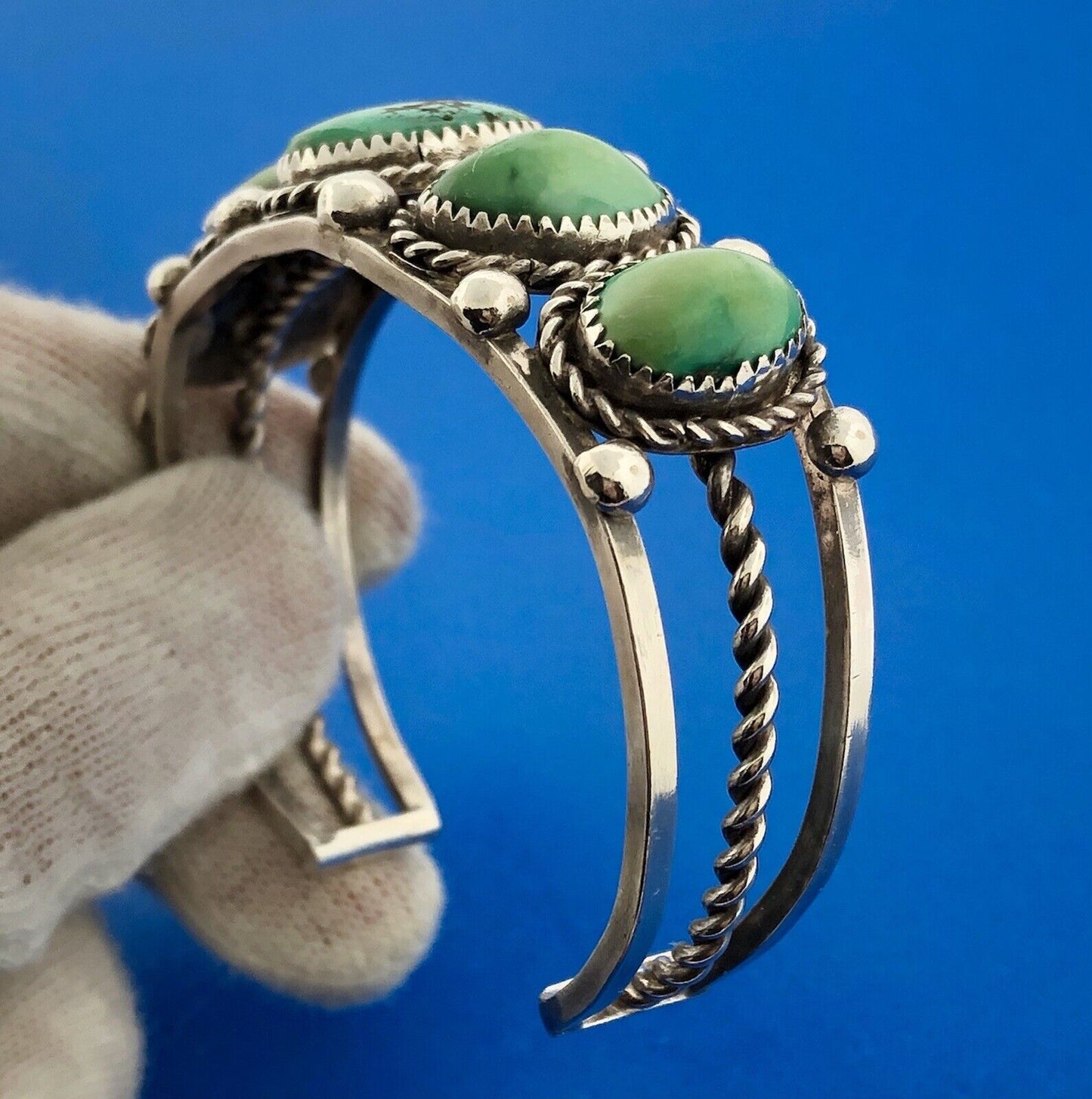 Estate Native American Sterling Silver Turquoise Chunky Cabochon Cuff Bracelet