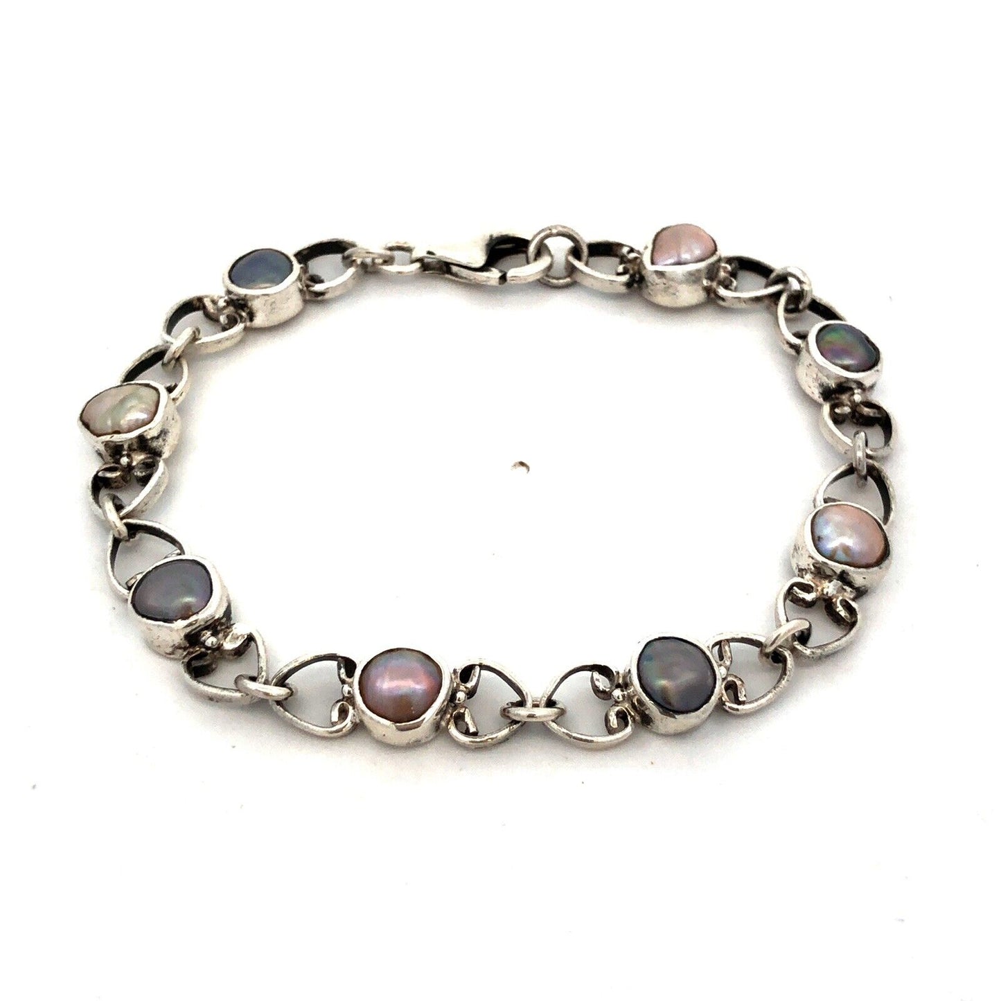 Vintage 925 Sterling Silver Pearl Tahitian Pearl Tennis Bracelet