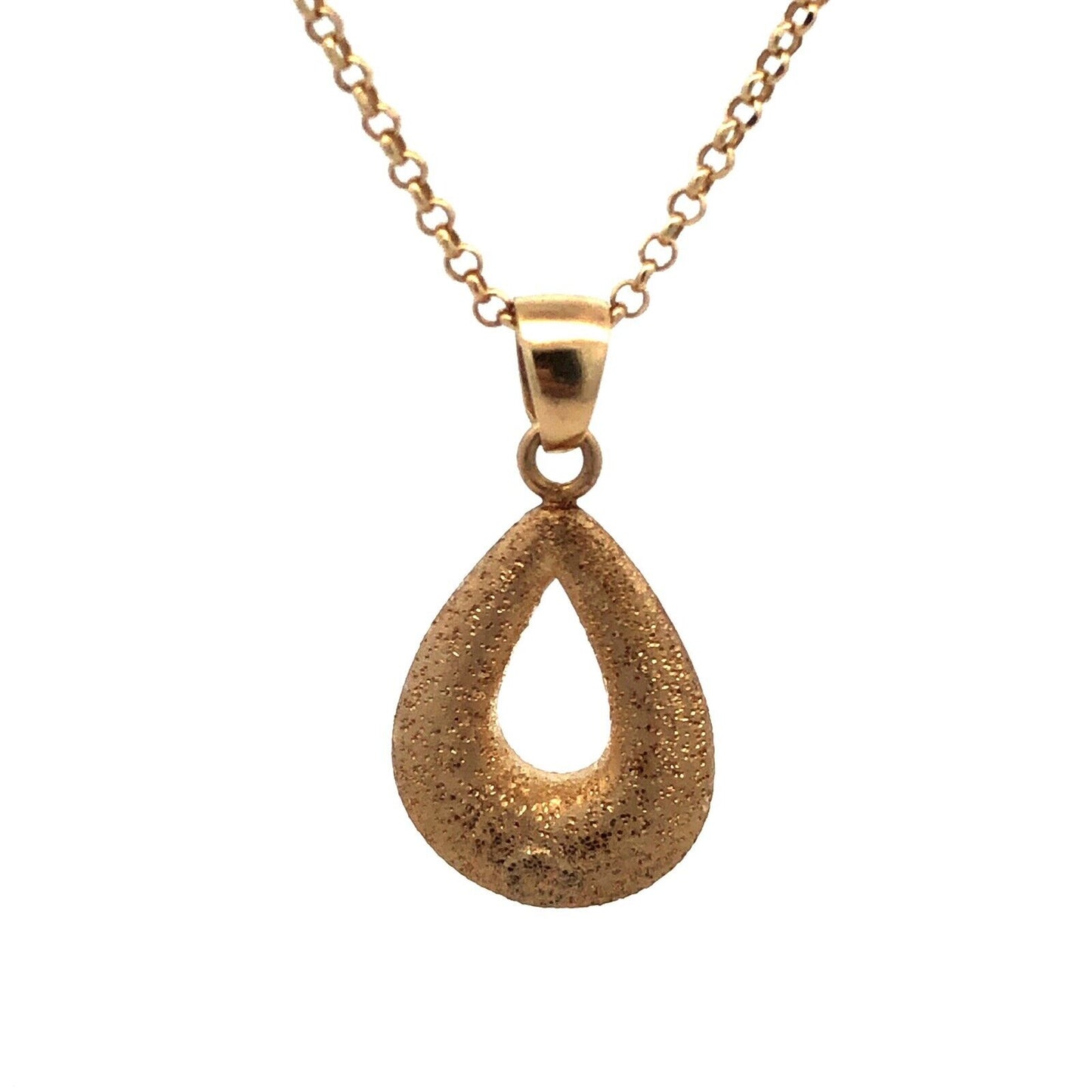 925 Sterling Silver Vermeil Estate Gold Tone Textured Teardrop Pendant Necklace