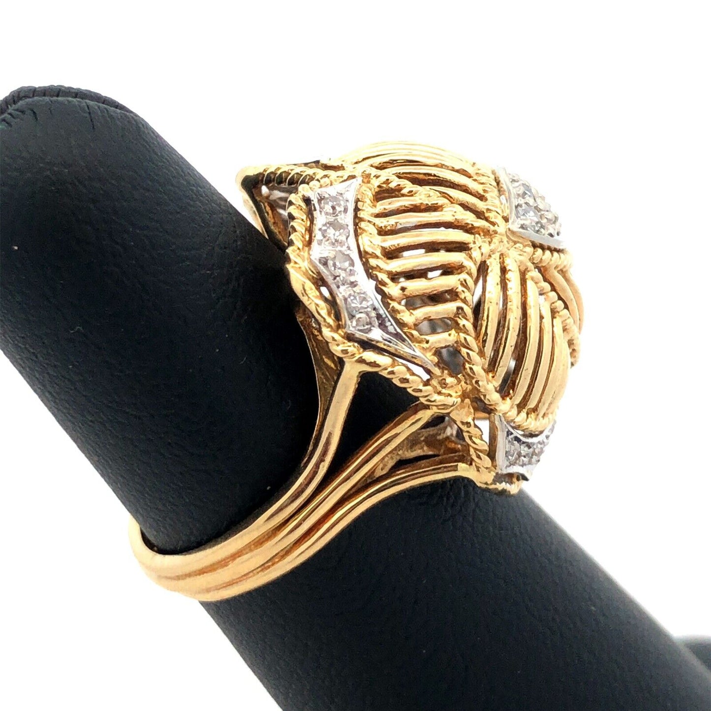 Vintage 10K Yellow Gold White Topaz Dome Cocktail Statement Ring