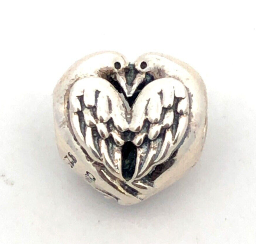 Designer CHAMILIA 925 Sterling Silver Love Doves Heart Bead Slide Bracelet Charm