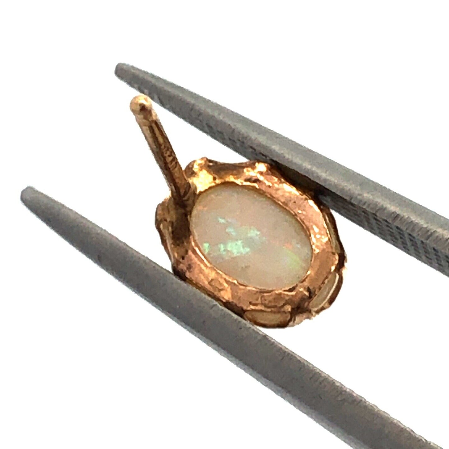 Designer 14K Yellow Gold Oval Opal Stud Earrings