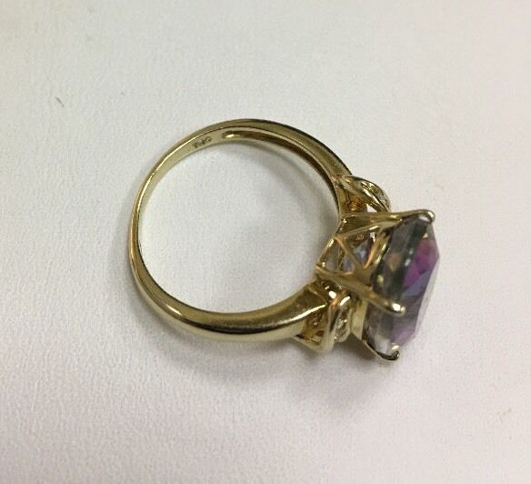 Stunning TJC 14K Yellow Gold Mystic Topaz Diamond Ring Size 6.75
