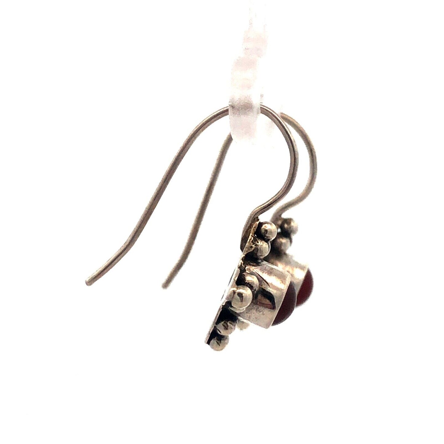 Estate 925 Sterling Silver Carnelian Cabochon Beaded Drop Dangle Hook Earrings