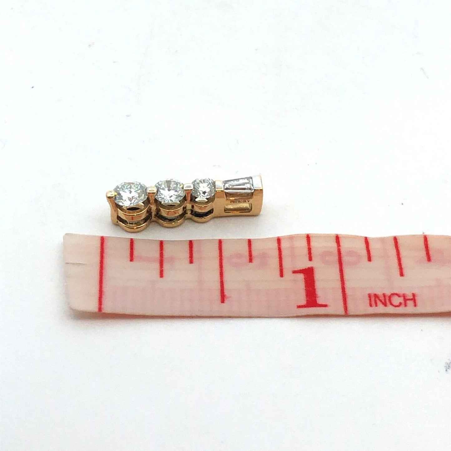 Designer ZEI 18K Yellow Gold Round Diamond Trio Bar Eternity Anniversary Pendant