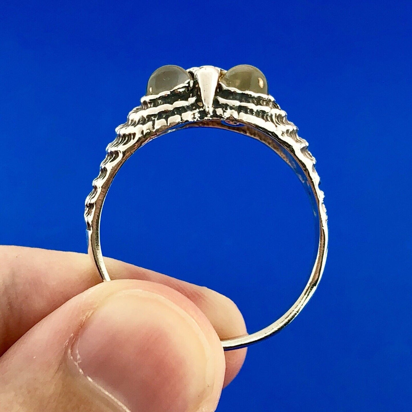 Artisan Sterling Silver Mens Moonstone Owl Textured Wisdom Prophecy Dome Ring