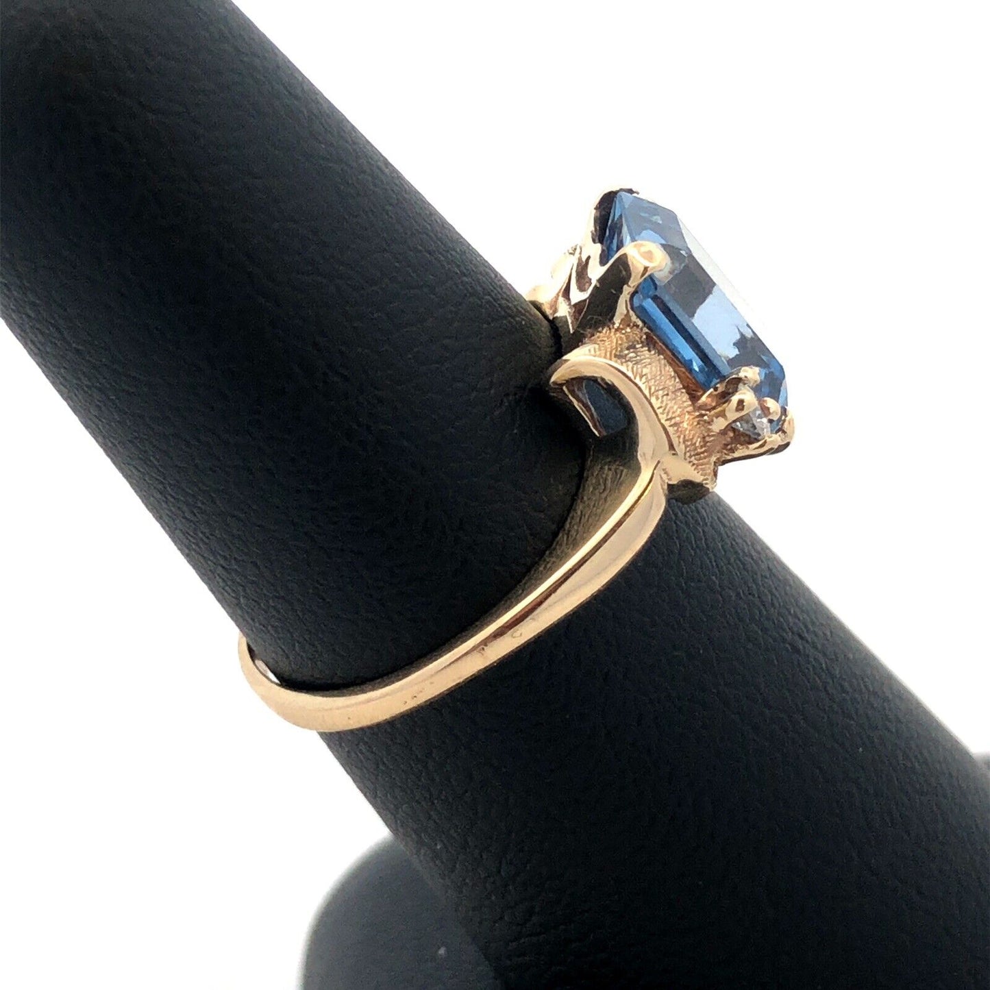Designer 10K Yellow Gold Emerald Cut Blue Spinel Diamond Engagement Ring