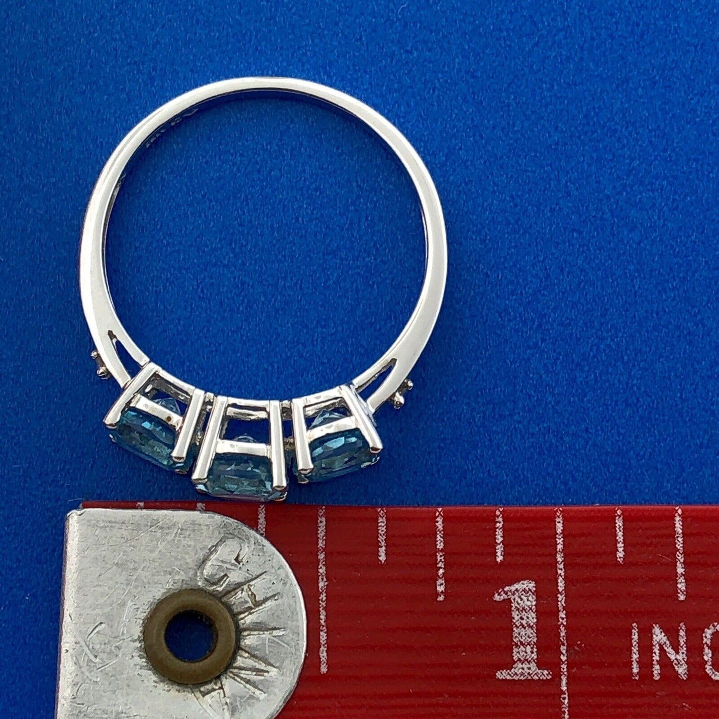 Designer 10K White Gold Blue Topaz Diamond Engagement Birthstone Cocktail Ring