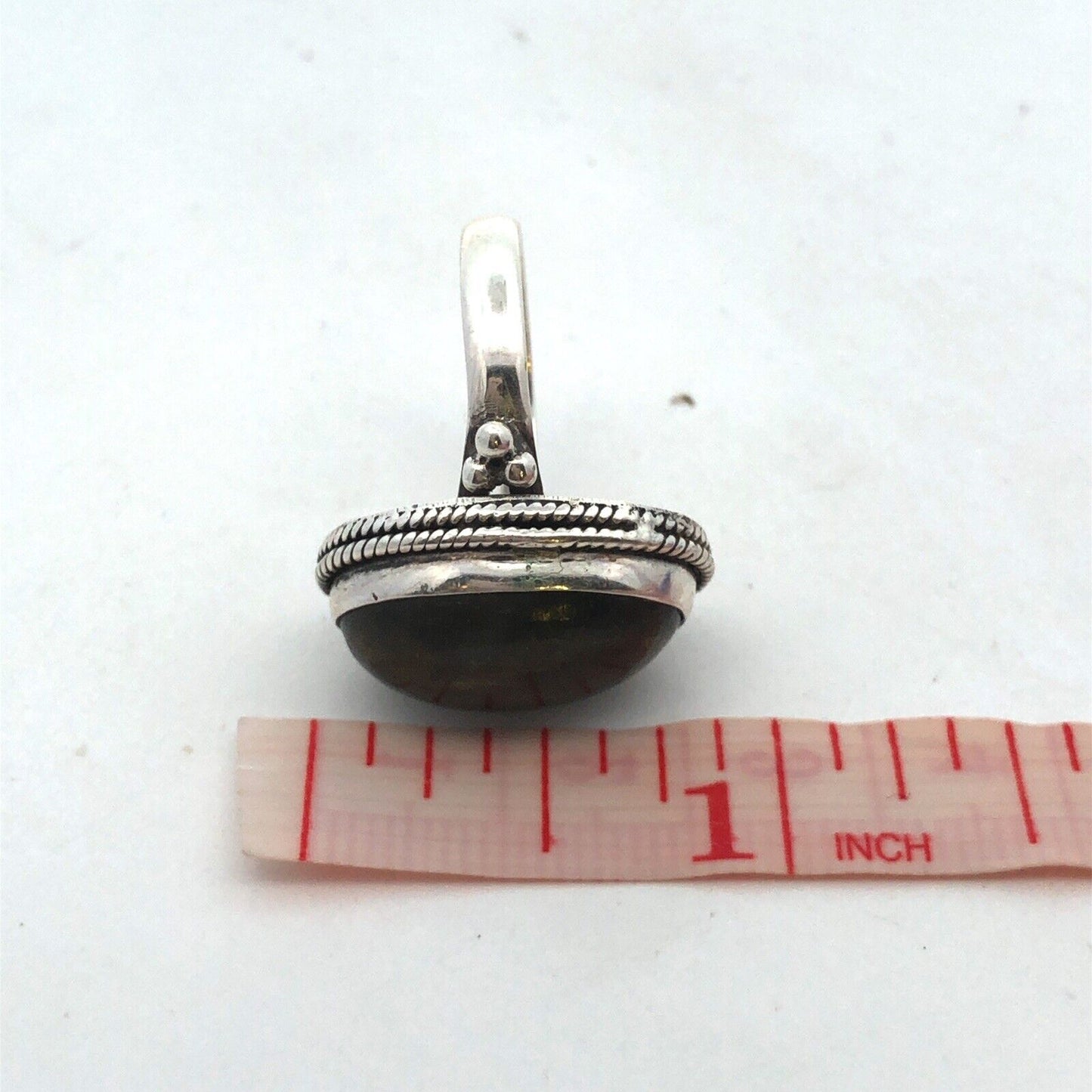 Vintage 925 Sterling Silver Oval Green Labradorite Cabochon Statement Ring