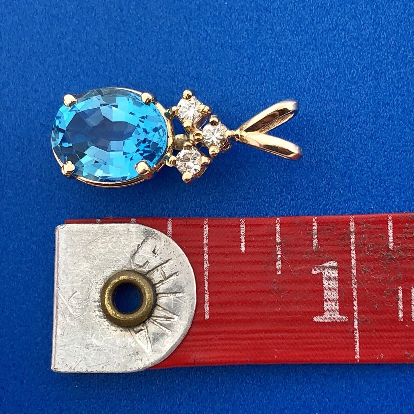 14K Yellow Gold London Blue Topaz Diamond Drop December Anniversary Pendant