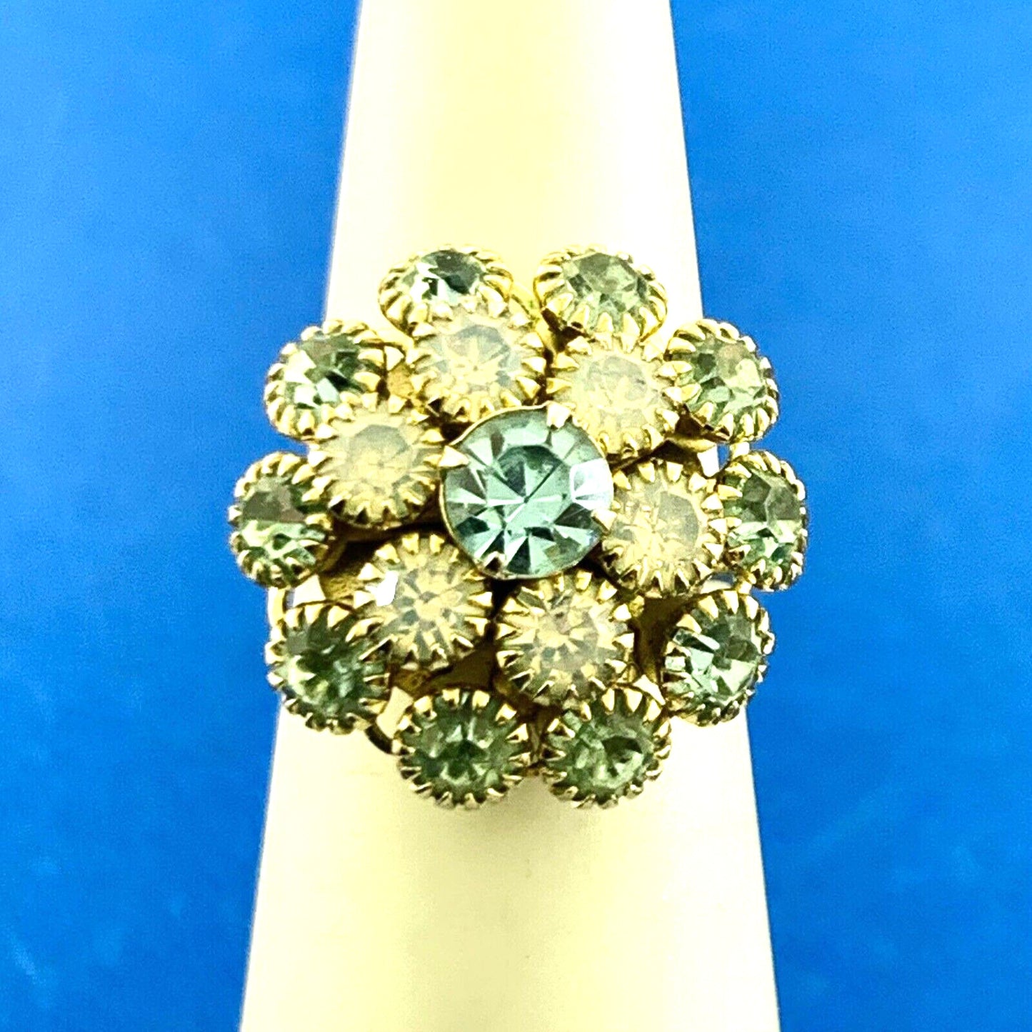Joseph Esposito ESPO 925 Sterling Silver Vermeil Blue Cubic Zirconia Flower Ring
