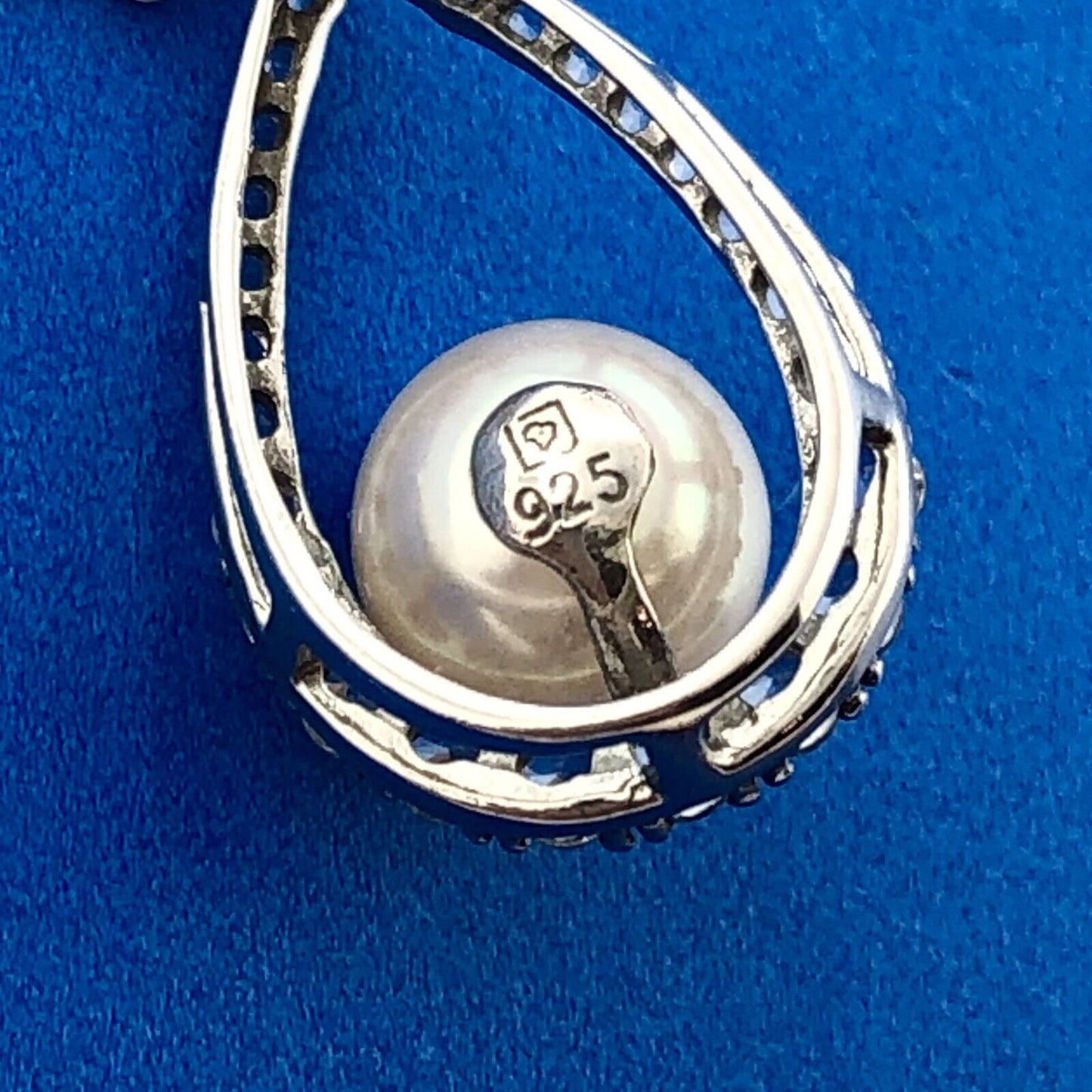 Designer Sterling Silver Pearl Diamond Bridal Perfect Pear Drop Pendant Necklace