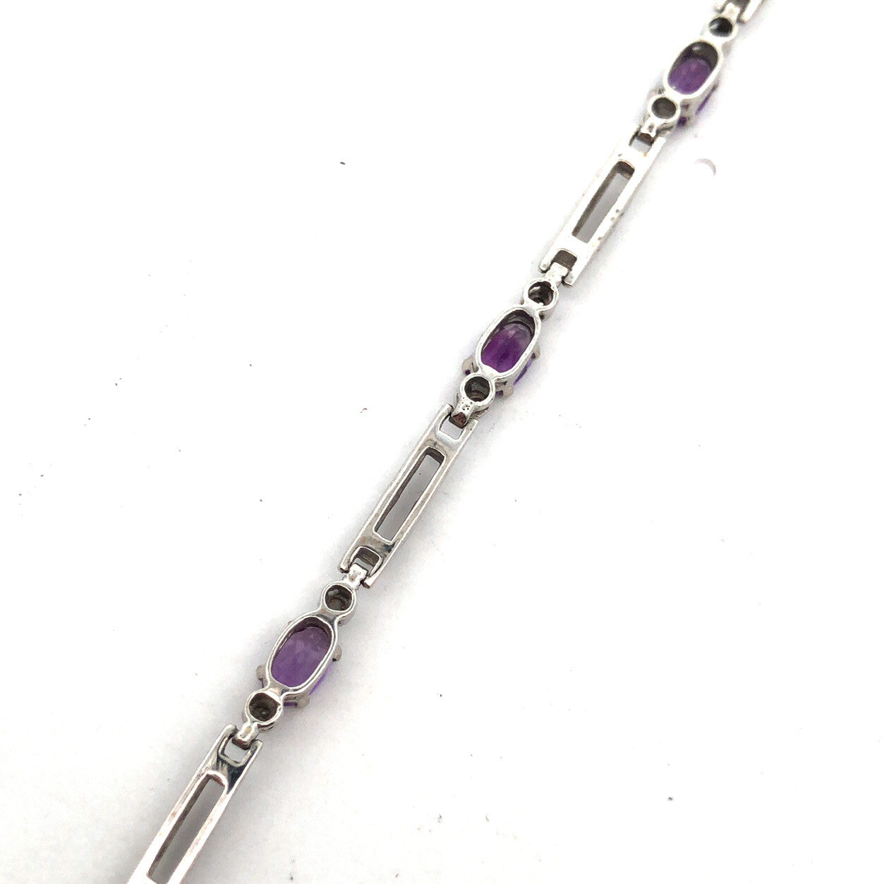 Designer Mexico 10K White Gold Oval Amethyst Diamond Accented Tennis Bracelet